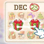 December 25-ét mutató ünnepi hangulatú kép, ahol egy kéz két piros-zöld ajándékdoboz közötti kapcsolatot jelent meg