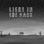 Esős táj sötét sziluettekkel, középen egy nagy bogárral, körülötte különféle tárgyak és karakterek, a háttérben a Light in the Dark felirat