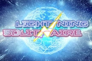 Villám alakú fénycsóva egy kék energiaörvény közepén, a Lightning Solitaire szöveggel