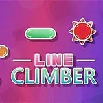 Színes geometriai alakzatok rajzfilmes stílusban, lila háttérrel és a Line Climber szöveggel az előtérben