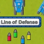 Két kék tank, három különböző színű lövedék és Line of Defense felirat zöld háttéren