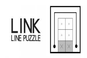 Szumójelölés: LINK LINE PUZZLE szöveg mellett egy négyzet alakú ábra, amelyben négy mező található, két plusz és két x jelöléssel, fekete vonallal körülvéve, két ponttal összekötve