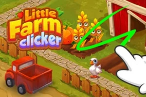 Rajzfilmszerű farm jelenet, kis piros teherautóval, libával, zöld nyíllal és búzával a háttérben