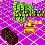 Sárga tank mozog rózsaszín és zöld négyzethálós térben, levegőben lebegő szöveggel