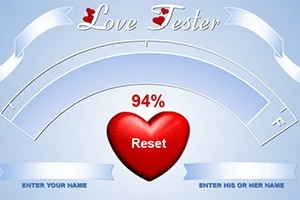 Szív alakú motívum 94%-os értékkel, Reset felirattal, kék szalagos háttérrel