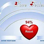 Szív alakú motívum 94%-os értékkel, Reset felirattal, kék szalagos háttérrel
