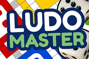 A kép színes táblajátékokat ábrázol dobókockákkal és a LUDO MASTER felirattal