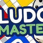 A kép színes táblajátékokat ábrázol dobókockákkal és a LUDO MASTER felirattal