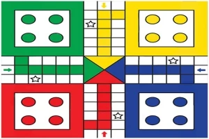 Négyzet alakú tábla zöld, sárga, piros és kék színű mezőkkel, középső háromszögekkel és kör alakú jelölésekkel