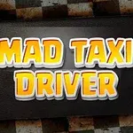 A sárga-narancs színű MAD TAXI DRIVER felirat egy sötét háttér előtt
