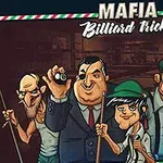 Karikatúraszerű figurák egy csoportja, köztük egy biliárdgolyóval pózoló ember, egy kalapos nő és különböző karakterek egy homályos beltéri háttér előtt