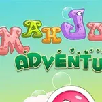 Színes, buborékokkal díszített háttér fölött játékos betűkkel írt Mahjong Adventure felirat