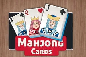 Három játékkártya királlyal, dáma, és bubival egy fából készült háttér előtt, Mahjong Cards felirattal