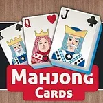 Három játékkártya királlyal, dáma, és bubival egy fából készült háttér előtt, Mahjong Cards felirattal