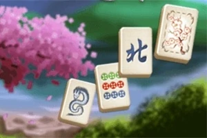 Négy mahjong lapka különböző mintákkal egy zöld és rózsaszín háttér előtt