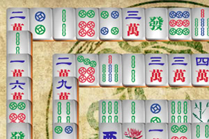 Mahjong Connect 2 Online Fehér háttérrel rendelkező, különböző kínai karakterekkel és színes szimbólumokkal ellátott lapkák bézs alapon