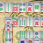 Mahjong Connect 2 Online Fehér háttérrel rendelkező, különböző kínai karakterekkel és színes szimbólumokkal ellátott lapkák bézs alapon