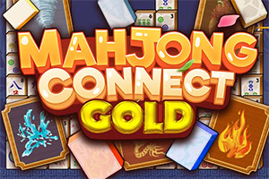 Mahjongkövek, sárkányos és lángmintás lapok előtt lebegő arany „Mahjong Connect Gold felirat