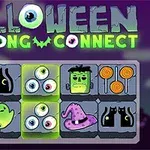 Halloween témájú ikonok, például fekete macska, Frankenstein, szellem, boszorkánykalap és szemgolyó a Mahjong Connect játékban
