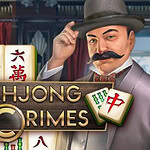 Egy bajuszos férfi kalapban, mahjong csempékkel körülvéve és a Mahjong Crimes felirat