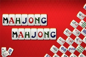 Mahjong kövek piros háttérrel, melyeken a MAHJONG szó van összeállítva