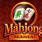 Két mahjong kocka egy narancssárga háttér előtt, a Mahjong Mania felirattal