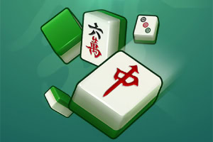 Zöld háttér előtt lebegő mahjong csempék kínai karakterekkel és színes szimbólumokkal