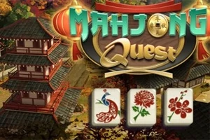 Őszi táj japán pagodával, színes levelekkel és mahjong kövek pávával, virágokkal az előtérben