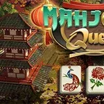 Őszi táj japán pagodával, színes levelekkel és mahjong kövek pávával, virágokkal az előtérben
