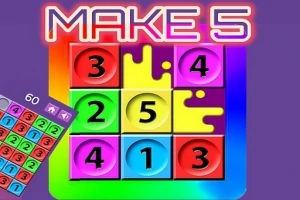 Színes 3x3-as rács számokkal és „MAKE 5” felirattal