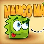 Zöld, tüskés karakter nagy szemekkel egy mangó felé néz, mellette Mango Mania szöveggel