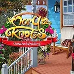Női karakter elegáns ruhában áll egy kerttel körülvett verandán