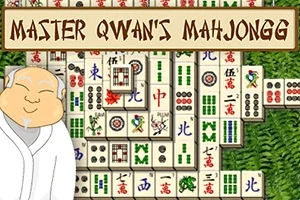 Rajzolt idős férfi mosolyog a bal sarokban, háttérben mahjong kövekkel kirakott táblával és a felső sorban egy tábla felirattal