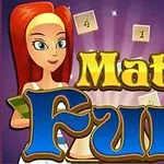 Rajzolt vörös hajú lány könyvvel, háttérben lebegő számok és matematikai jelek, valamint a „Math Fun” felirat