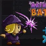 Egy rajzolt varázsló karakter lila ruhában varázspálcát tart, mellette matematikai jelek és a Math Magic Battle felirat