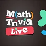 Színes matematikai szimbólumok és Math Trivia Live szöveg fekete háttérrel