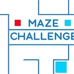Kék vonalakból álló labirintus, középen a MAZE CHALLENGE felirattal, körülötte piros és kék négyzetek