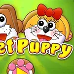 Két aranyos, rajzfilmszerű kutyafej színes háttér előtt, alatta a Meet Puppy felirat