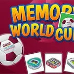 Színes MEMORY WORLD CUP felirat futball témájú kártyákkal és stadion képekkel