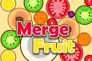 Színes gyümölcsszeletek háttérrel, középen a Merge Fruit felirat