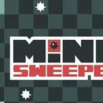 Egy négyzetes sakktábla mintás háttér előtt a Minesweeper felirat látható, amelyben a Mine szóban egy akna szimbólum szerepel, és a sarokban a 7-es szám van