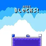 Felhős éggel rendelkező kék hátterű kép, alul lila blokk platformmal, felirat: MINI BLOCKS!