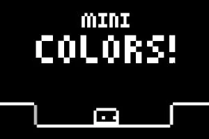 Fekete háttér előtt fehér pixeles felirat, amelyen MINI COLORS!