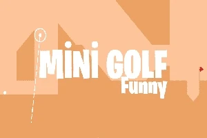 A kép narancssárga háttérrel rendelkezik, közepén MINI GOLF Funny felirat látható