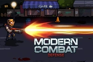 Egy páncélos katona tüzet nyit az utcán, egy kávézó felirat előtt, az alján pedig Modern Combat Defense szöveg található