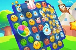 Színes, vidám emoji figurákból álló játékfelület csillagokkal és hátterében mesebeli tájjal