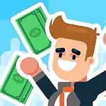 Fiatal animált figura mosolyog, miközben zöld bankjegyeket tart a kezében