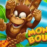 Rajzolt majom mosolyogva ugrik fel egy pálmafára, miközben a bal alsó sarokban színes betűkkel a Monkey Bounce felirat látható