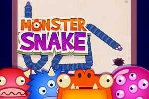Színes, szörnyfigurák és egy kék kígyó látható a háttérben a Monster Snake felirat felett