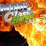 Egy futurisztikus, páncélozott figura látható lángoló háttér előtt, a bal felső sarokban a Moon Clash Heroes szöveggel